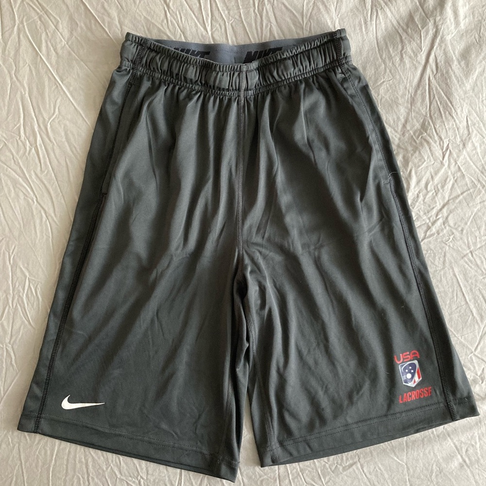Nike, Dri-Fit, men’s small, grey, Team USA Lacrosse, elastic band shorts